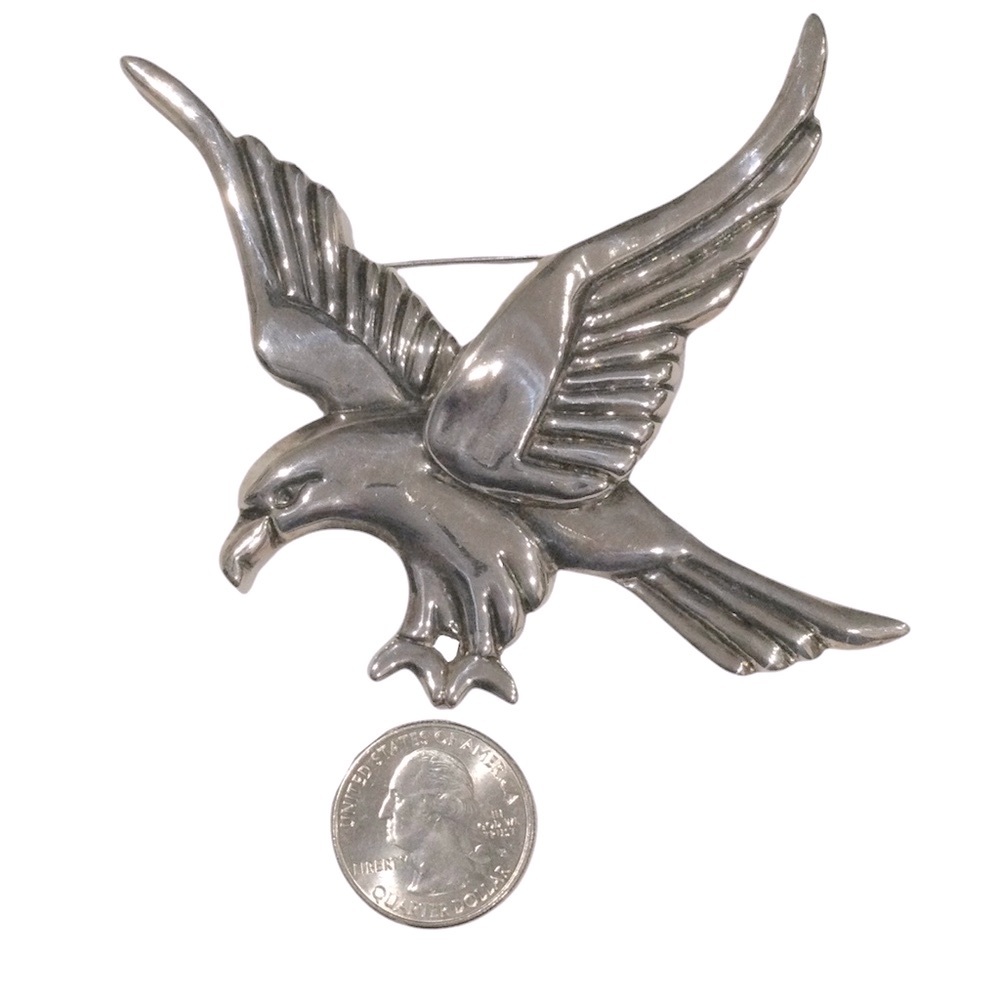 Sterling Silver Eagle Brooch Pin Made in Mexico. Handmade Unworn, Mint Condition - Picture 2 of 8